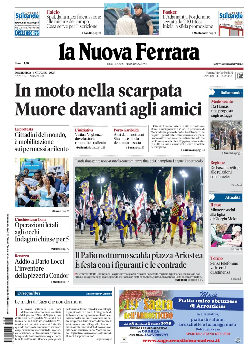 Prima-pagina-nuova ferrara-oggi-edizione-del-2025-06-01